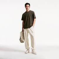 杰克·琼斯（JACK&JONES）男装春夏时尚潮纯棉字母刺绣宽松落肩袖圆领短袖T恤男224301025 E06 黑橄榄 XS 165