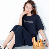 休闲运动风套装裙女夏季设计感印花上衣半身裙两件套女减龄套装女