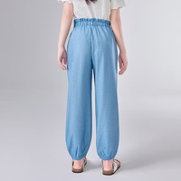 笛莎（DEESHA）童装儿童女童长裤2025夏季中大童花苞腰头艾草防蚊裤束脚裤 牛仔兰 160