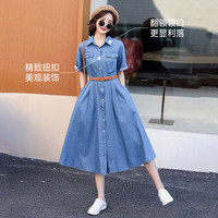 真维斯（Jeanswest）女装夏季新款宽松百搭通勤舒适短袖牛仔连衣裙(不含腰带）LE 8500 (不含腰带）