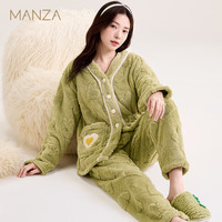 玛伦萨保暖睡衣女冬季新款加绒加厚家居服套装 绿色 XXL