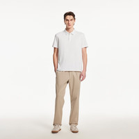 杰克·琼斯(JACK&JONES)男装夏季纯色全棉logo刺绣翻领直筒商务休闲短袖225206049 A06本白色 常规 L (180)
