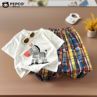 小猪班纳儿童套装中大童夏季短袖套装洋气时尚纯棉夏装男童女童两件套童装 T35斑马套装 120 cm