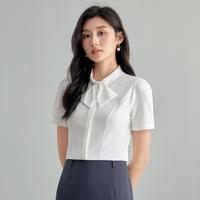蝴蝶结气质通勤雪纺衬衫女2024夏款西装内搭职业薄款短袖上衣