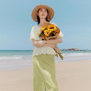 设计感开衩H型牛仔半裙通勤百搭半身裙女