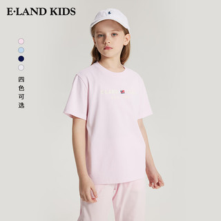 E·LAND KIDS衣恋夏季男女童学院风logo印花短袖T恤 Navy藏青色/59 120 cm