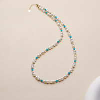大溪地 绿松石珍珠项链18K金淡水珍珠手链复古珠宝 18K金/绿松石珍珠-项链