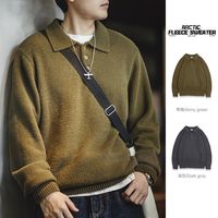 马登 MADEN工装美式复古仿貂绒polo毛衣慵懒风重磅半开襟翻领针织衫男冬