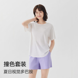 海澜之家 睡衣女士圆领零碳天丝抗菌可外穿短袖短裤家居服