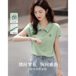dme 德玛纳 夏季智感小飞袖Polo领打底衫花朵刺绣女式t恤