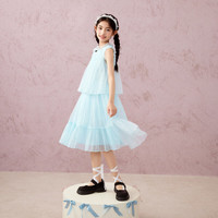 马骑顿（MQD）女童夏季甜美穿搭网纱蓬蓬裙中大童蓬蓬裙表演连衣裙 浅蓝 160