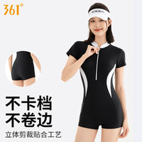 361°泳衣女款成人2025游泳馆连体平角保守竞速运动泳装 XL 灰紫黑丨✨【无袖-平角款】