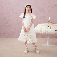 马骑顿（MQD）女童夏季公主裙儿童裙子网纱拼接蓬蓬裙表演服 本白 120