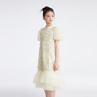 马骑顿（MQD）【国风】MQD女大童24夏仙气网纱拼接连衣裙公主裙演出 米白 160 cm