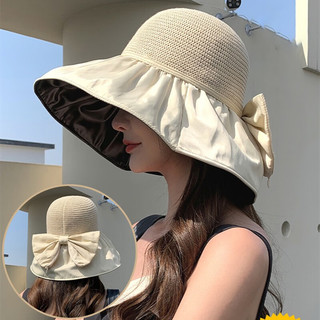 衣起纤手帽子女春夏季出游遮阳防晒渔夫帽遮脸黑胶太阳帽子 【可收纳款】