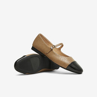 百思图25春复古法式玛丽珍鞋粗跟女单鞋M1201AQ5 杏色/黑色 36