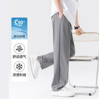 班尼路冰丝薄款裤子男夏季直筒宽松凉感九分运动裤男士休闲长裤A 【冰丝直筒裤不防晒】黑#纯色 2XL