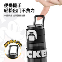 迪士尼儿童水杯带吸管杯耐高温男女孩小上学双饮杯便携防摔水壶 米奇黑 570ml