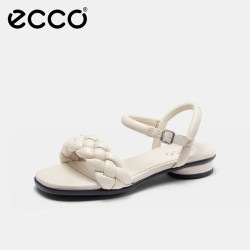 ecco 凉鞋女 25年夏季方头一字带通勤休闲粗跟凉鞋 雕塑 石灰色 35