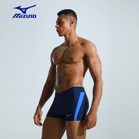 美津浓(MIZUNO)泳裤男士专业游泳裤透气抗氯泡温泉平角裤速干泳裤 1110款藏青套装(平光款) 3XL