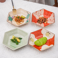 美浓烧 日本进口六角陶瓷盘子菜盘家用饺子盘备菜盘早餐盘 3.5cm 釉(18*16*)