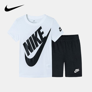 NIKE 3BRAND耐克男女童纯棉短袖T恤+短裤2件套装夏季亲肤短袖套装 正黑色 120 /60 【身高110-116cm】