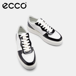 爱步（ECCO）25年休闲鞋女 厚底增高百搭平底鞋板鞋休闲运动鞋 街头219613 黑色/白色/灰白色21961361221 35