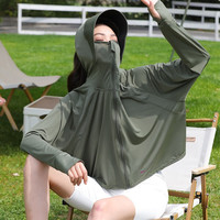 翊尚美防晒衣女夏季冰丝防紫外线黑胶大帽檐短款外套女士薄款防晒服 苍柏绿【升级冰感黑胶大帽檐】 均码 【80-140斤】
