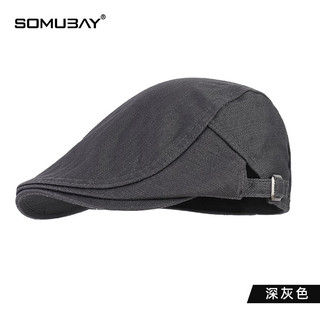 SOMUBAY帽子男春秋贝雷帽休闲英伦鸭舌帽薄款韩版潮时尚文艺前进帽四季款 深灰色 均码【适合56-60CM】
