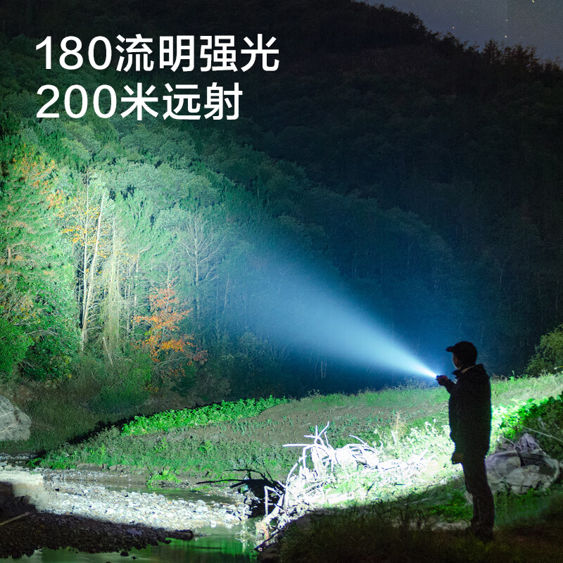 得力手电筒强光变焦可充电远射军超亮探照灯户外骑行家应急灯专用