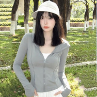 诗莉奥（SHILIAO）连帽遮阳衣外套女夏季修身冰丝运动瑜伽遮阳服开衫短款上夏衣 黑色-连帽款 L 码【适合95-110斤】