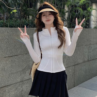 诗莉奥（SHILIAO）连帽遮阳衣外套女夏季修身冰丝运动瑜伽遮阳服开衫短款上夏衣 白色-立领款 M 码【适合80-95斤】