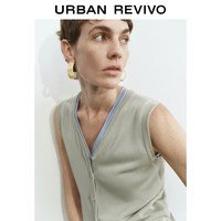 UR2025春季女装简约休闲纽扣V领无袖针织开衫UWM950028 卡其灰 XS