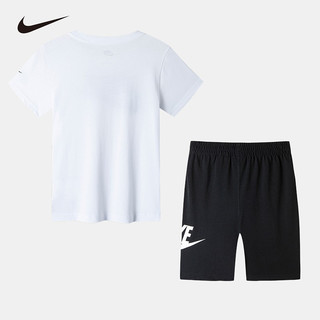 NIKE 3BRAND耐克男女童纯棉短袖T恤+短裤2件套装夏季亲肤短袖套装 正黑色 120 /60 【身高110-116cm】
