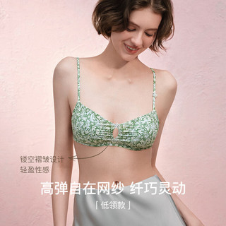 ubras25年春日桃花纤巧法式印花低领文胸罩三角杯美背内衣女 低领款-浅草蓝印花 L 80A/80B/80C
