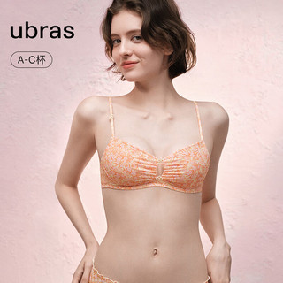 ubras25年春日桃花纤巧法式印花低领文胸罩三角杯美背内衣女 低领款-浅草蓝印花 L 80A/80B/80C