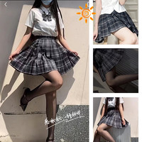 烟灰jk制服套装裙子女夏季格裙百褶裙日系原创高腰短裙款全套
