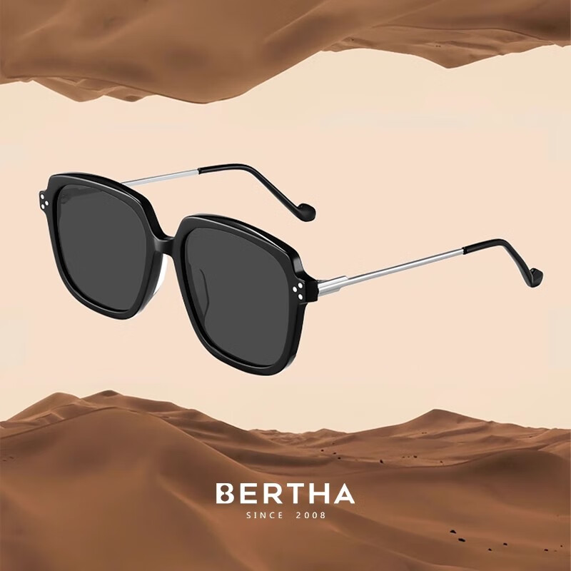 Bertha gm墨镜女高级感迪丽热巴同款大脸近视太阳眼镜男开车防晒防紫外 Milli.01 授权 黑框黑灰片