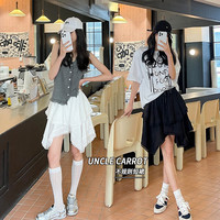 俞兆林半身裙女夏2025高腰设计感辣妹不规则显瘦小个子蕾丝花边短裙 黑色 L 【110-130斤】