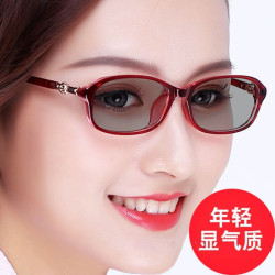 帕斯达 PSD）变色眼镜女士平光镜无度数日夜两用变色太阳镜 红色框 无度数平光镜