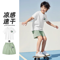 奥特曼6儿童夏季套装速干短袖+珠地速干短裤2件套透气凉感户外运动套装 U发射K白色+U发射K黑色 110 【舒适亲肤】