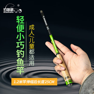 钓哈哈迷你小物竿超轻便携碳素短节伸缩钓鱼竿即玩溪流竿 1.5m 【短】粉色裸杆+套餐+渔具盒