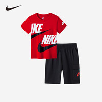 NIKE 耐克童装夏季短袖+短裤2件套2025年夏季儿童休闲运动套装 正黑色第2批 120 /60【身高110-116cm】