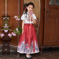  follow me/富罗迷 刺绣 女童汉服马面裙套装  白/红 140