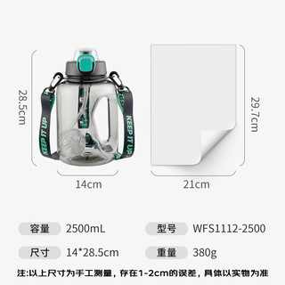 富光运动水壶大容量塑料杯水杯Tritan吨杯桶刻度吸管户外2500ML 黑绿色  2500ml