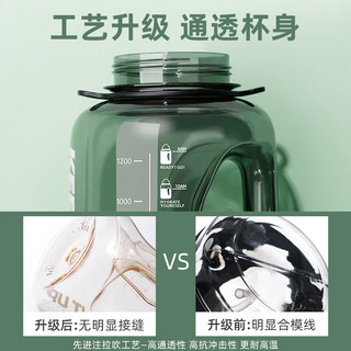 富光运动水壶大容量塑料杯水杯Tritan吨杯桶刻度吸管户外2500ML 黑绿色  2500ml