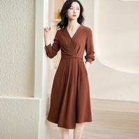 【复古A字裙】春秋优雅气质V领长袖大摆连衣裙