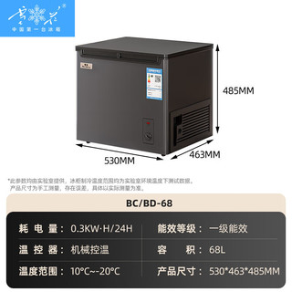 雪花（SNOWFLK）家用冰柜减霜小型冷冻保鲜冷藏转换柜商用卧式冷柜迷你两用 【一级能效】 68L 【单温】加厚款