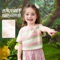 【儿童套装】25夏季小童条纹撞色短袖T恤女童纯色直筒裤两件
