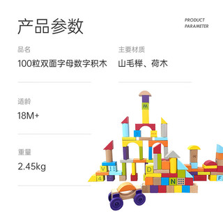 Hape儿童积木100粒大颗粒桶装益智拼搭木质玩具儿童节